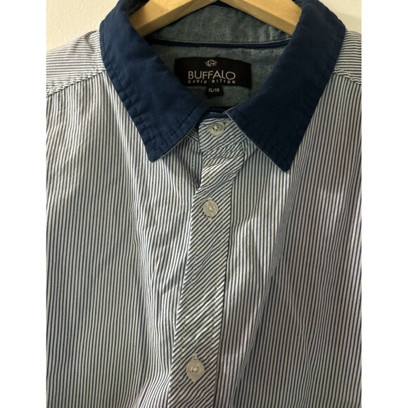 Buffalo David Bitton Slim Fit Men's Size XL/TG Blue Striped Cotton Casual Shirt - Picture 4 of 16